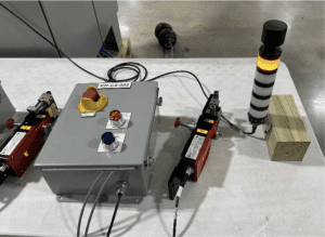 Tower light, entry boxes with gate locks, and an airbag during testing
